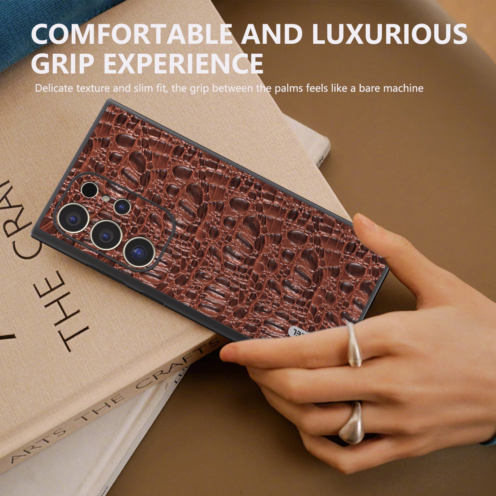 ABEEL For Samsung Galaxy S24 Ultra Case Canopy Texture Genuine Cow Leather Back Cover Camera Protection - Brown ABEEL For Samsung Galaxy S24 Ultra Case Canopy Texture Genuine Cow Leather Back Cover Camera Protection - Brown